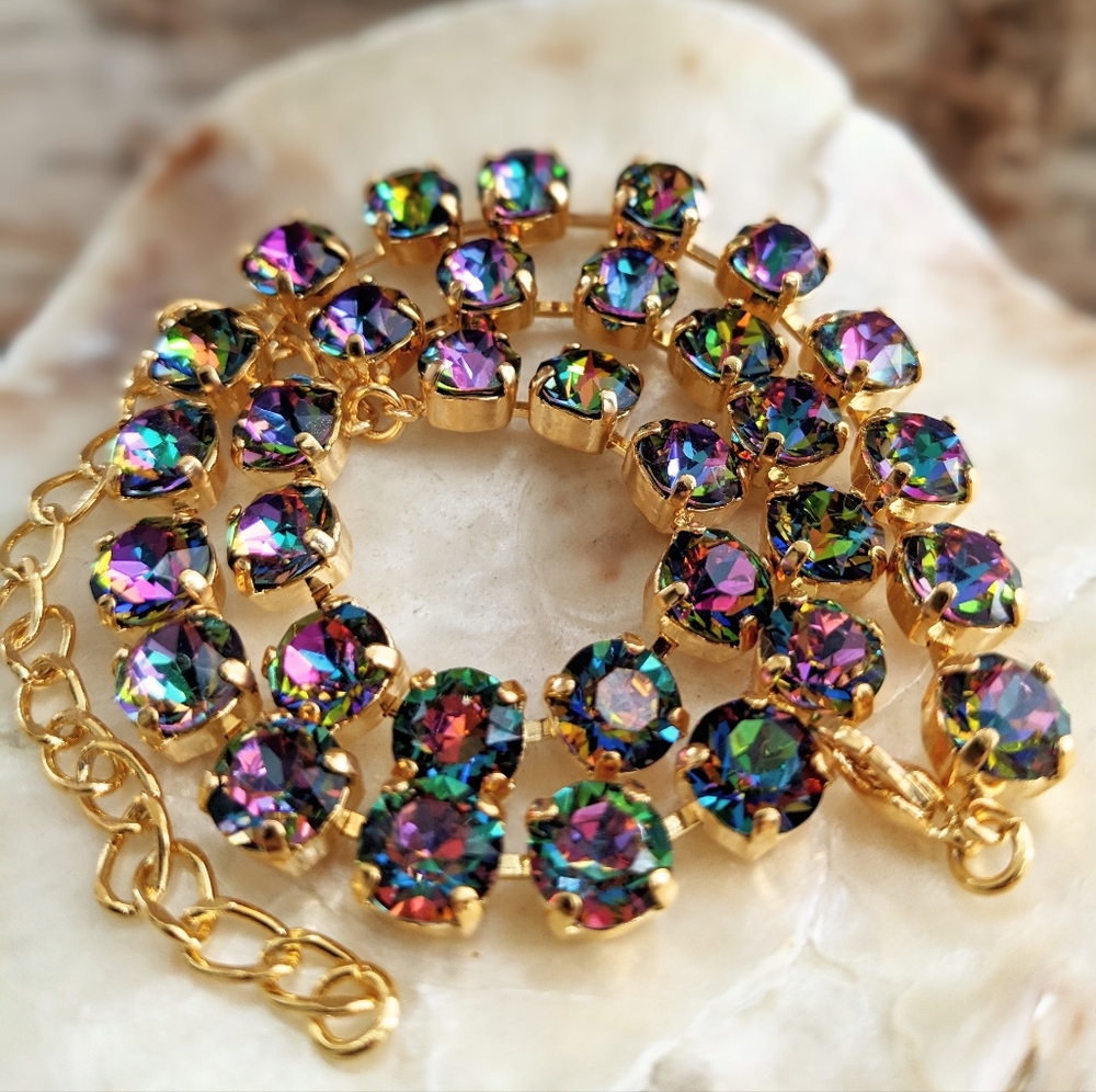 Volcano Vitrail Swarovski Crystal In Classic Necklace Gold Plated Or Brass